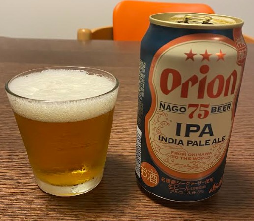 ORION NAGO75BEER IPAのパッケージとビールの色