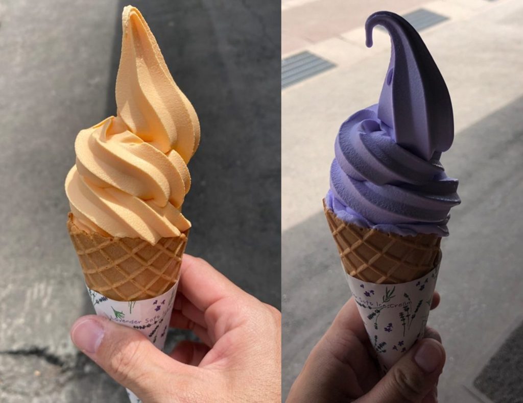 ファーム富田の夕張メロンソフトとラベンダーソフト